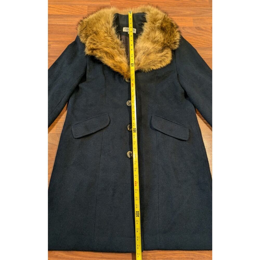 Vintage Wool Coat Real Fur Collar Long Black Overcoat USA Womens 14 Classic - Picture 10 of 12
